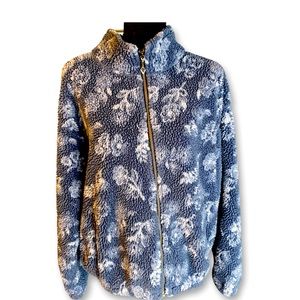 Vintage 90s Lambskin Floral White and Blue Zip Up